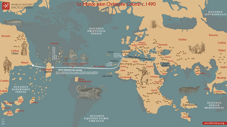 Carte du monde selon Christophe Colomb, vers 1490