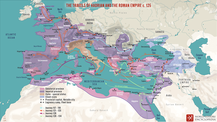 The Travels of Hadrian and the Roman Empire c. 125 CE