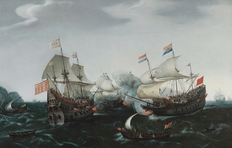 English & Dutch Galleons in Combat