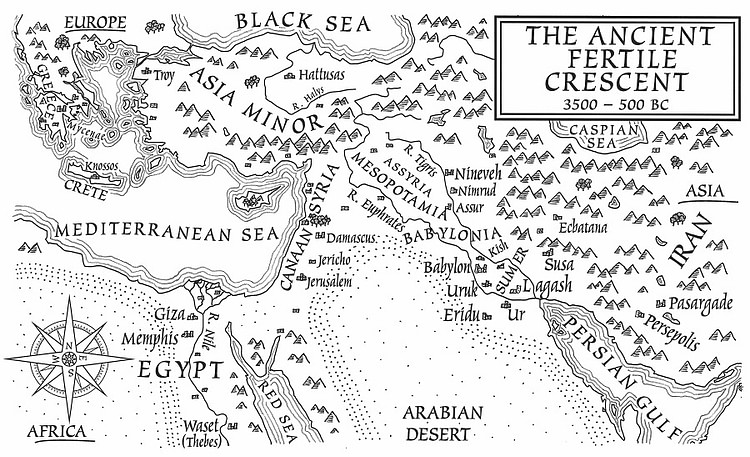 A Map of the Ancient Fertile Crescent (From the Novel The Jericho River)