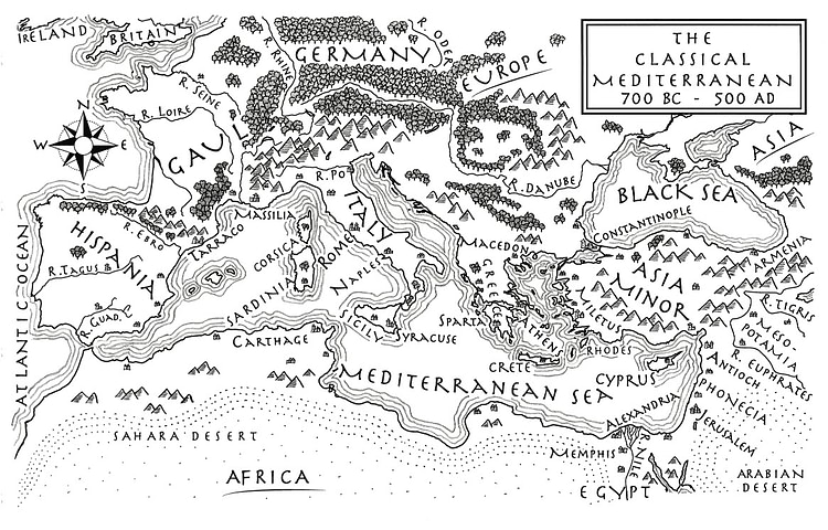An Illustrated Map of the Mediterranean from 700 BCE to 500 CE (From the Novel 