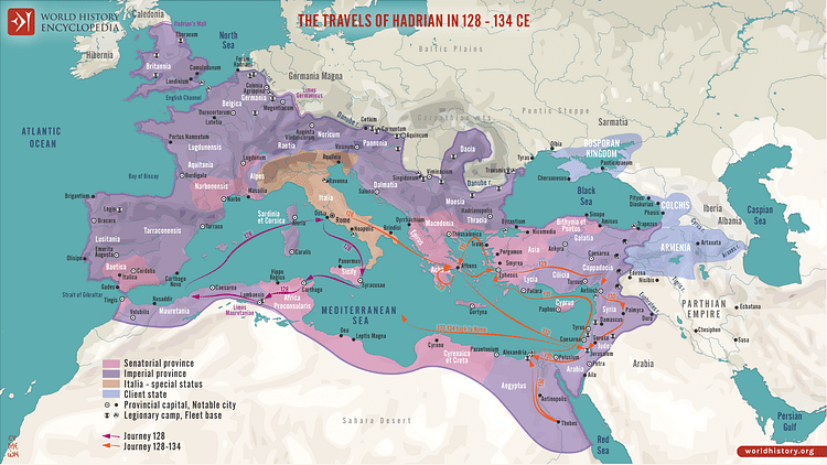 The travels of Hadrian 128-134 CE