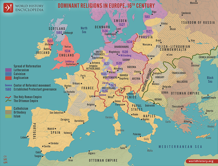 Religions in Europe in the 16th Century