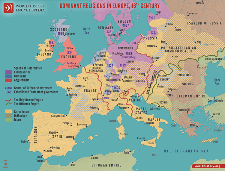 1500 Religious Map Religions In Europe 1600 Map , Les confessions religieuses en Europe à ...