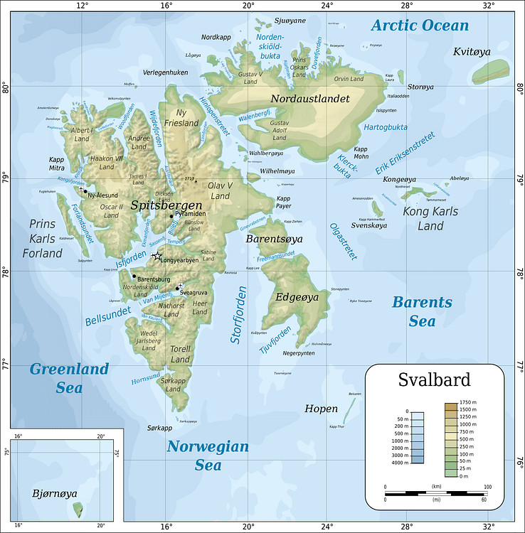 Topographic map of Svalbard