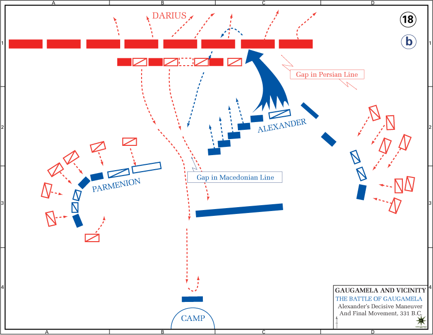 Χάρτης της Μάχης της Γκαγκαμέλα - Επίθεση του Αλεξάνδρου