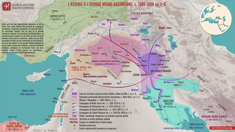 Carte de l'Assyrie à l'époque Médio-Assyrienne
