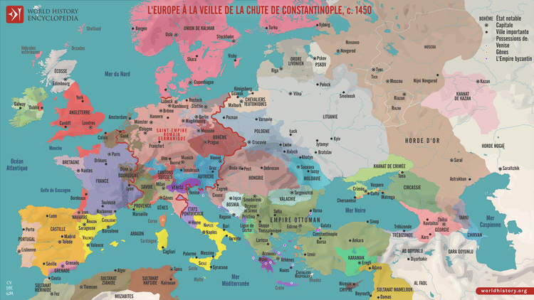 Carte de l'Europe avant la chute de Constantinople, vers 1450