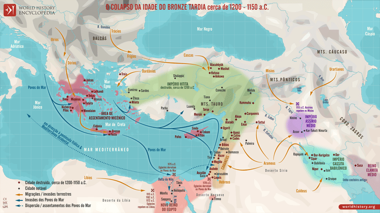 Mapa do Colapso da Idade do Bronze Tardia, cerca de 1200 - 1150 a.C.