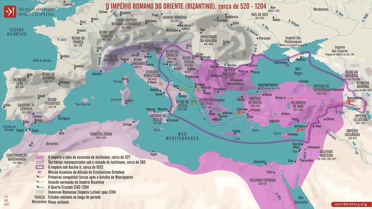 Mapa do Império Bizantino, c. 520 - 1204