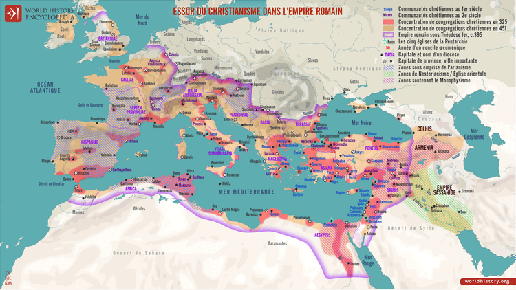 Carte de l'expansion du christianisme dans l'Empire romain