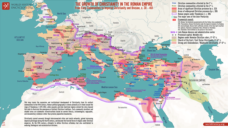 Christianity In Rome Map of the Growth of Christianity in the Roman Empire - World History ...