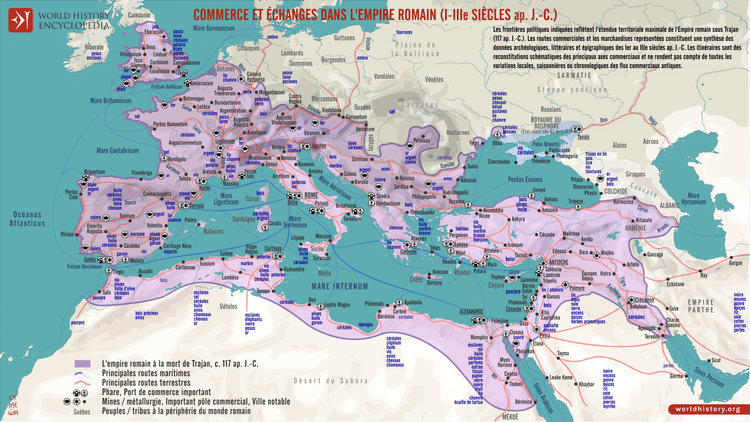 Carte des réseaux commerciaux de l'Empire romain