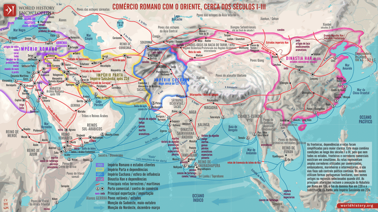 Mapa do Comércio Romano com o Oriente, c. séculos I–III