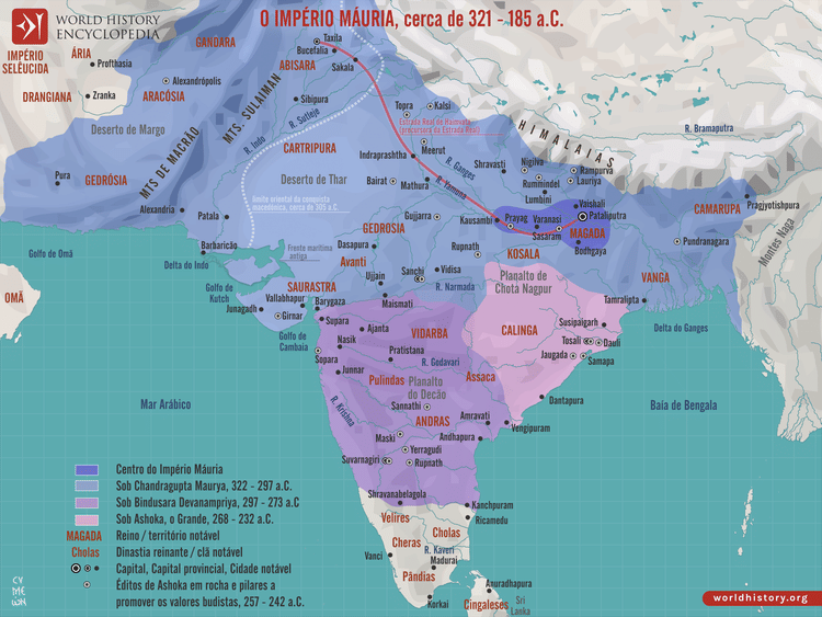 Mapa do Império Máuria, cerca de 321 – 185 a.C.