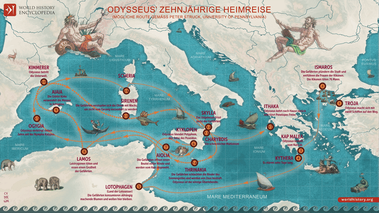 Karte der zehnjährigen Heimreise des Odysseus