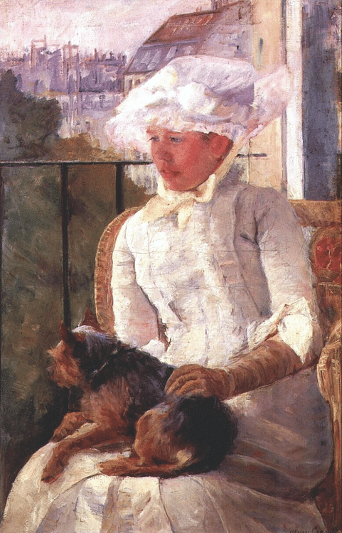 Susan on a Balcony Holding a Dog by Cassatt