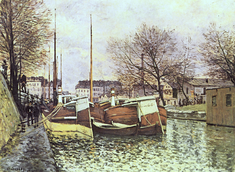 Barges on the Canal Saint-Martin by Sisley