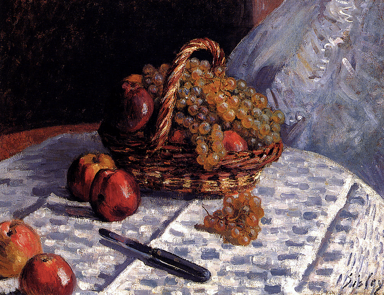 Apples & Grapes in a Basket by Sisley
