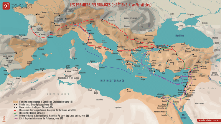 Carte des premiers pèlerinages chrétiens (IVe-Ve siècles)
