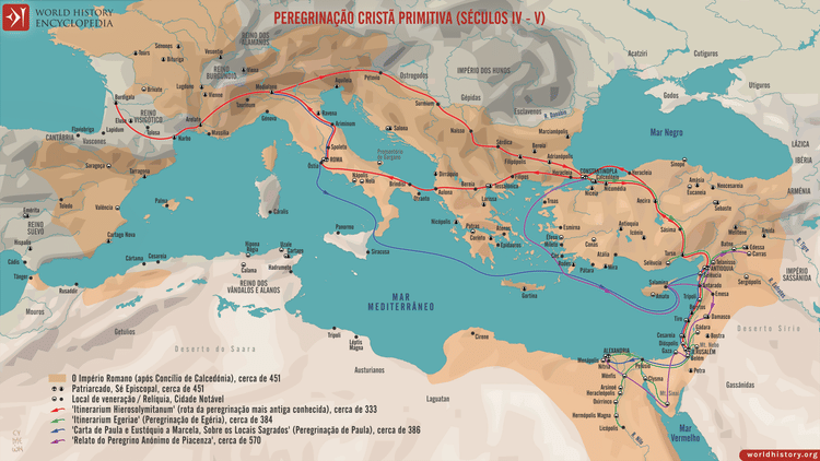 Mapa da Peregrinação Cristã Primitiva Séculos IV V