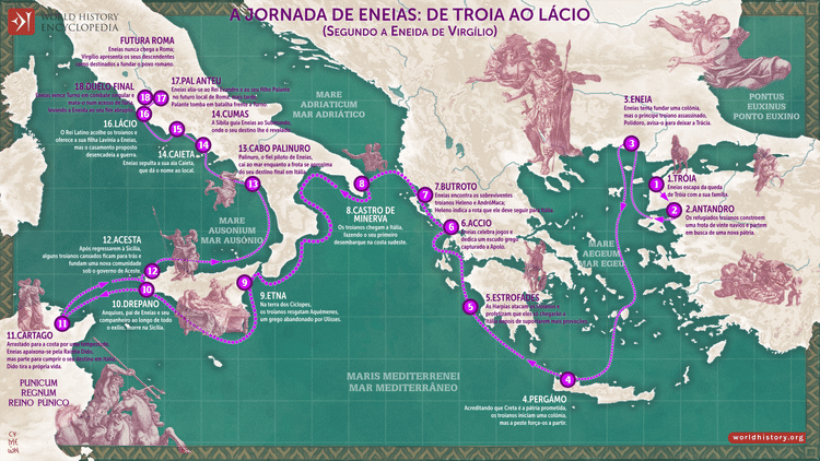 Mapa da Viagem de Eneias: De Troia às Origens de Roma