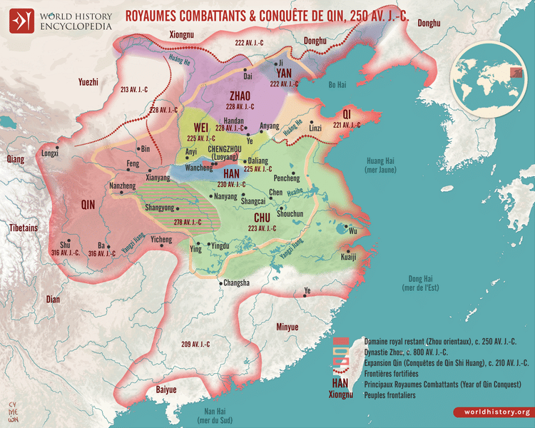 Carte des Royaumes combattants et conquête de l'état de Qin