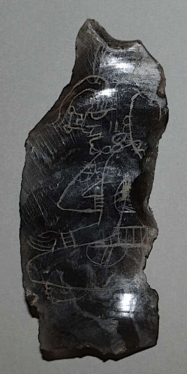 Maya Deity on Obsidian Flake
