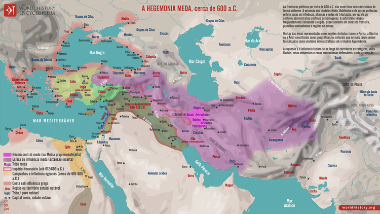 Mapa A Hegemonia Meda, cerca de 600 a.C.