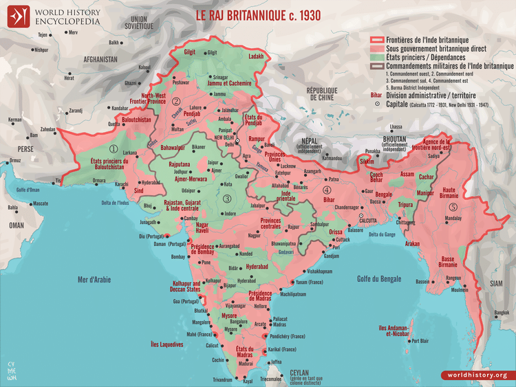 Carte du Raj britannique, vers 1930