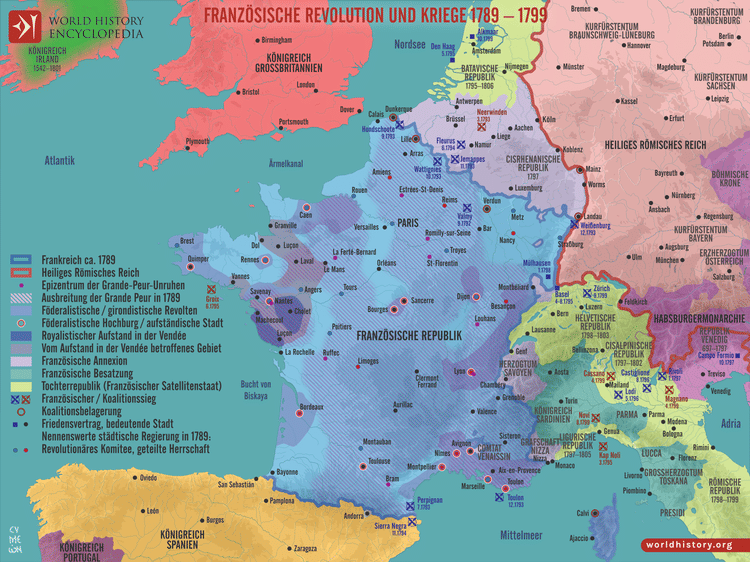 Karte der Französischen Revolution und Kriege 1789–99