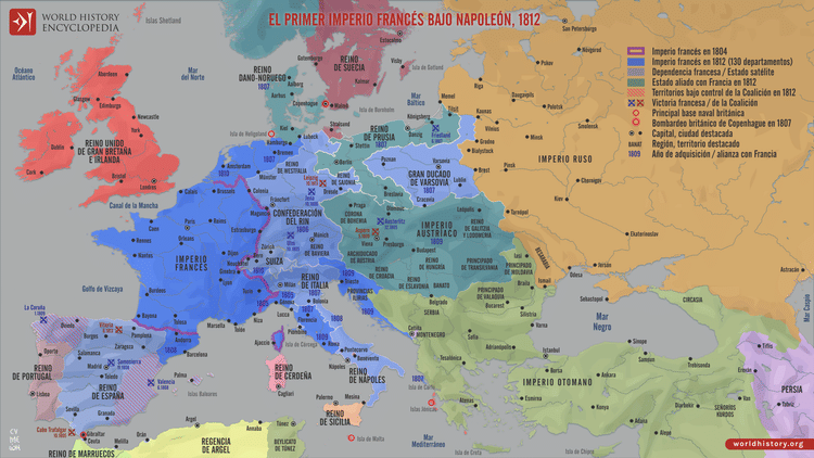Mapa de la Europa napoleónica en su máxima extensión
