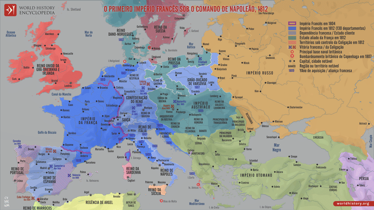 Mapa do Primeiro Império Francês e da Europa Napoleónica, 1812