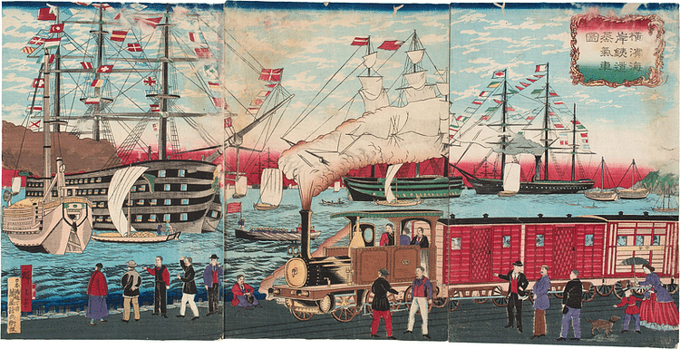 A Steam Locomotive in Yokohama, 1874