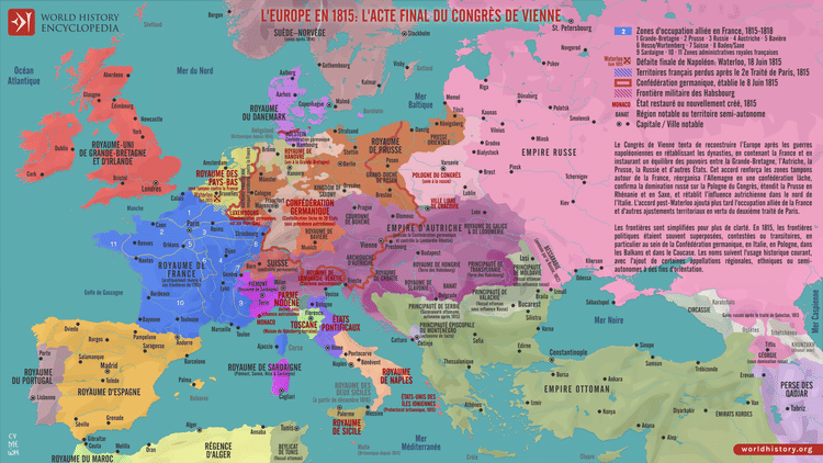 Carte de l'Europe en 1815 et l'Acte final du Congrès de Vienne