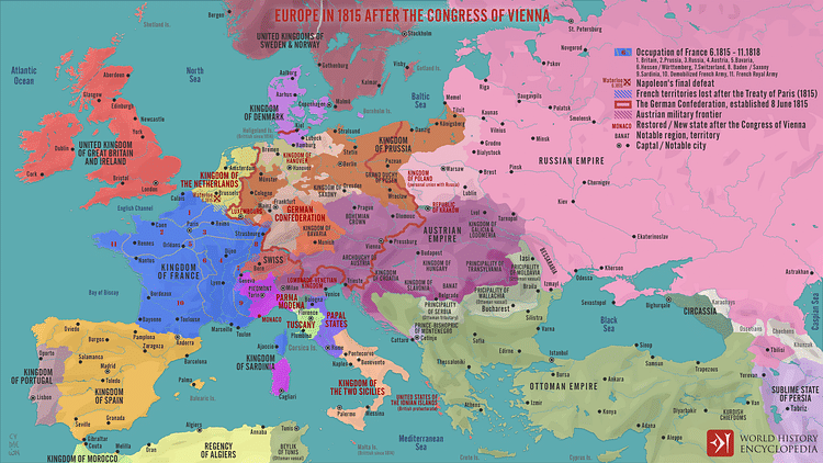 Europe in 1815 after the Congress of Vienna