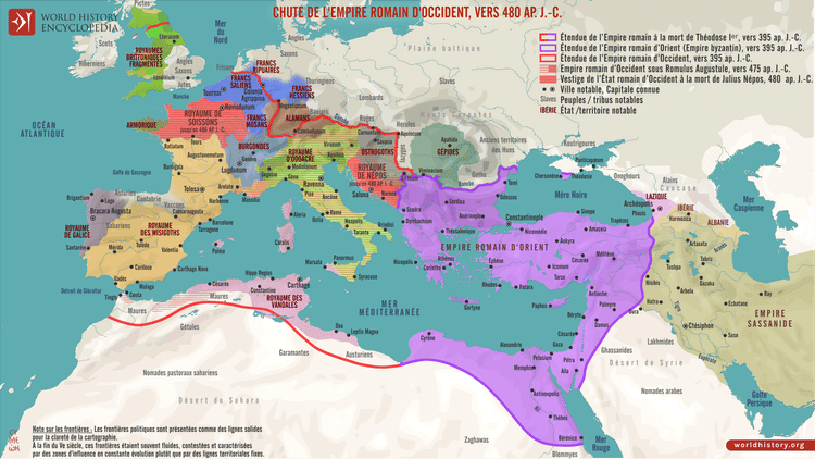 Carte de la chute de l’Empire romain d’Occident, vers 480 ap. J.-C.