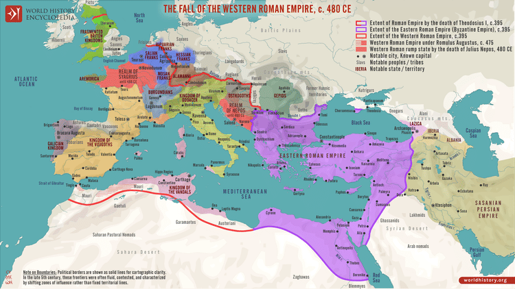 The Fall of the Western Roman Empire, c. 480 CE (Illustration) - World