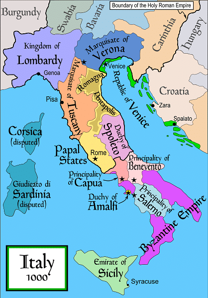 Political Map of Italy circa 1000 CE