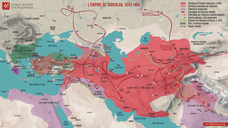 Carte de l'Empire de Tamerlan vers 1404