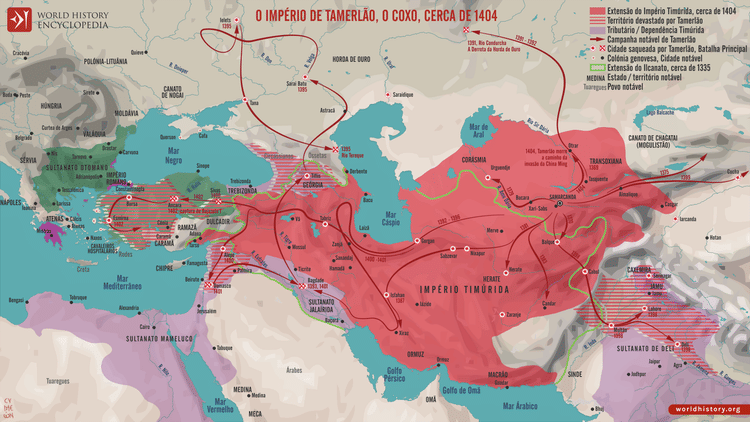 Mapa O Império de Tamerlão, o Coxo, cerca de 1404
