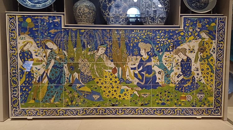 Persian Miniature Tile-Painting of a Garden Scene