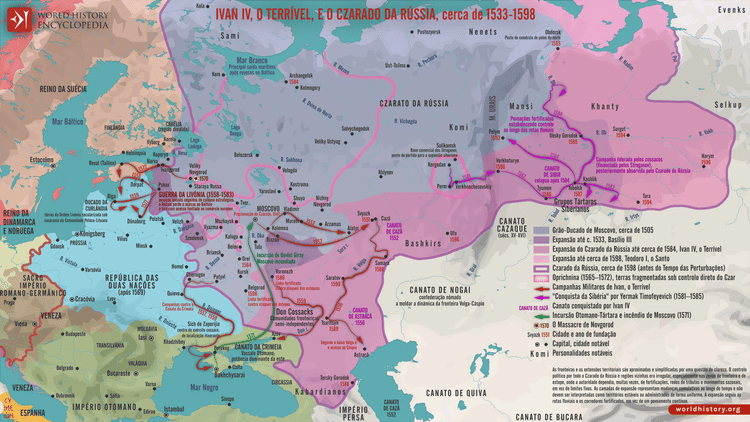 Mapa do Czarado da Rússia sob o Reinado de Ivan IV, o Terrível
