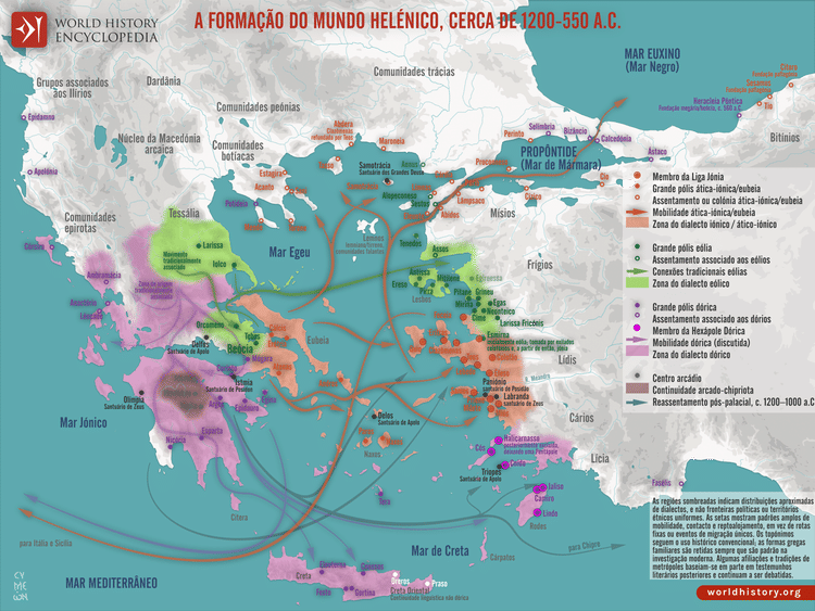 Mapa de Assentamento e Mobilidade no Egeu, cerca de 1100–550 a.C.