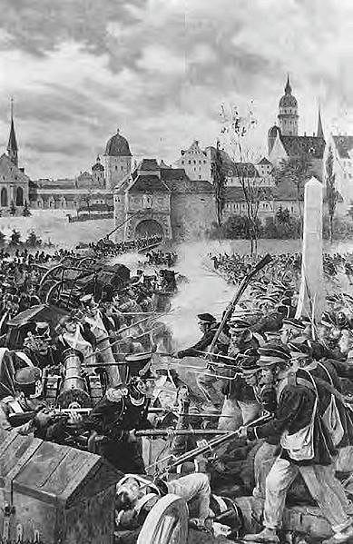 French Infantry Defend a Barricade Against a Prussian Assault at Leipzig
