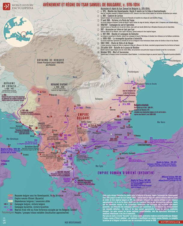 Carte de l'Empire bulgare sous le tsar Samuel