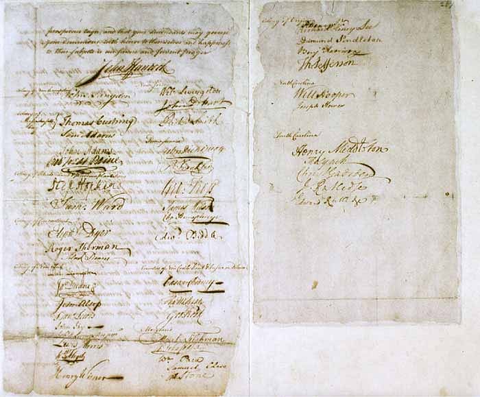 Signature Page of the Olive Branch Petition