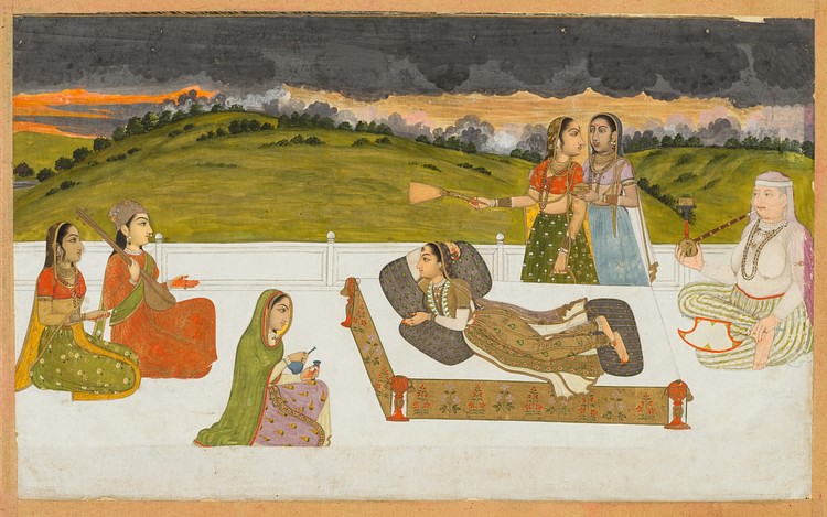 Mughal Princess Reclining on a Terrace with Attendants
