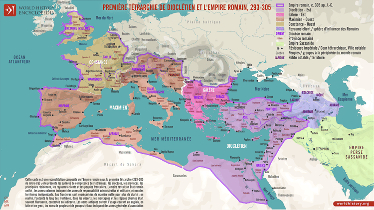 Carte de la première tétrarchie de Dioclétien et l'Empire romain