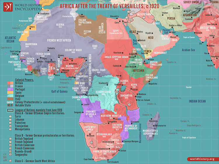 Africa after The Treaty of Versailles, c.1920